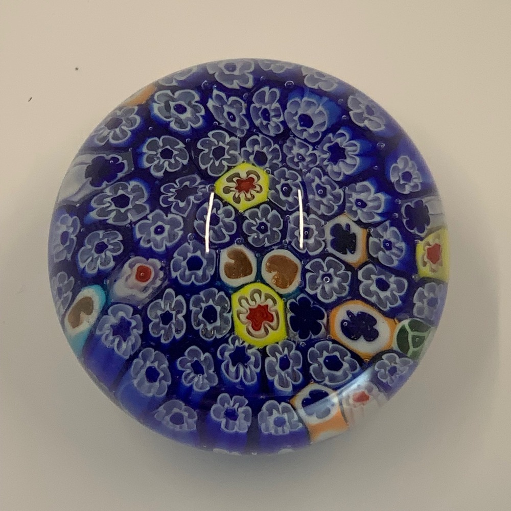 Dynasty Gallery Millefiori Art Glass Paperweight Blue Floral Heirloom Collectibl